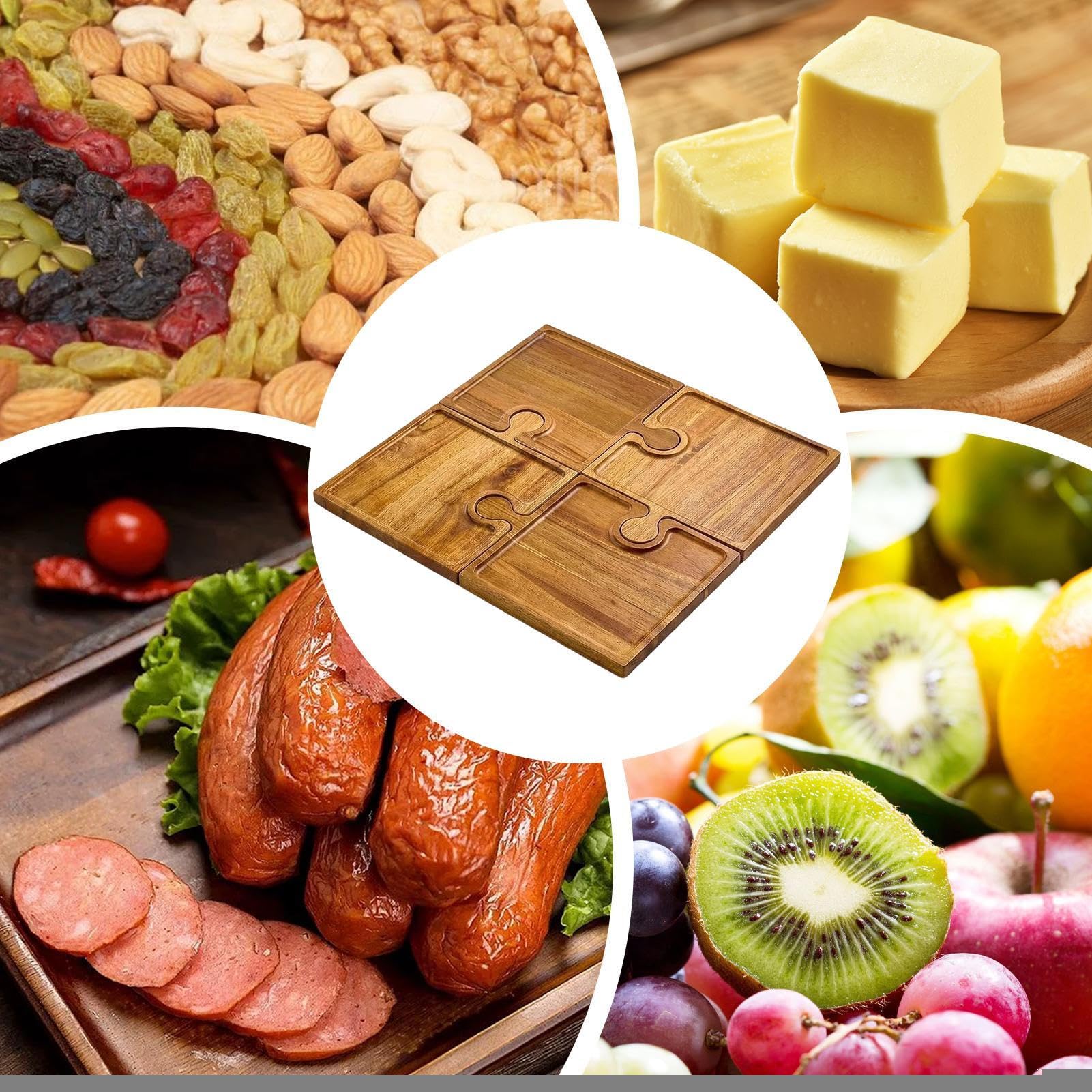 Tavole Per Salumi 4 Pezzi In Legno Con Manico | Tavola Per Il Servizio Di Alimenti Incastrabile Per Cucina Festa Matrimonio Vacanza Antipasto Cibo Famiglia Padrona Di Casa