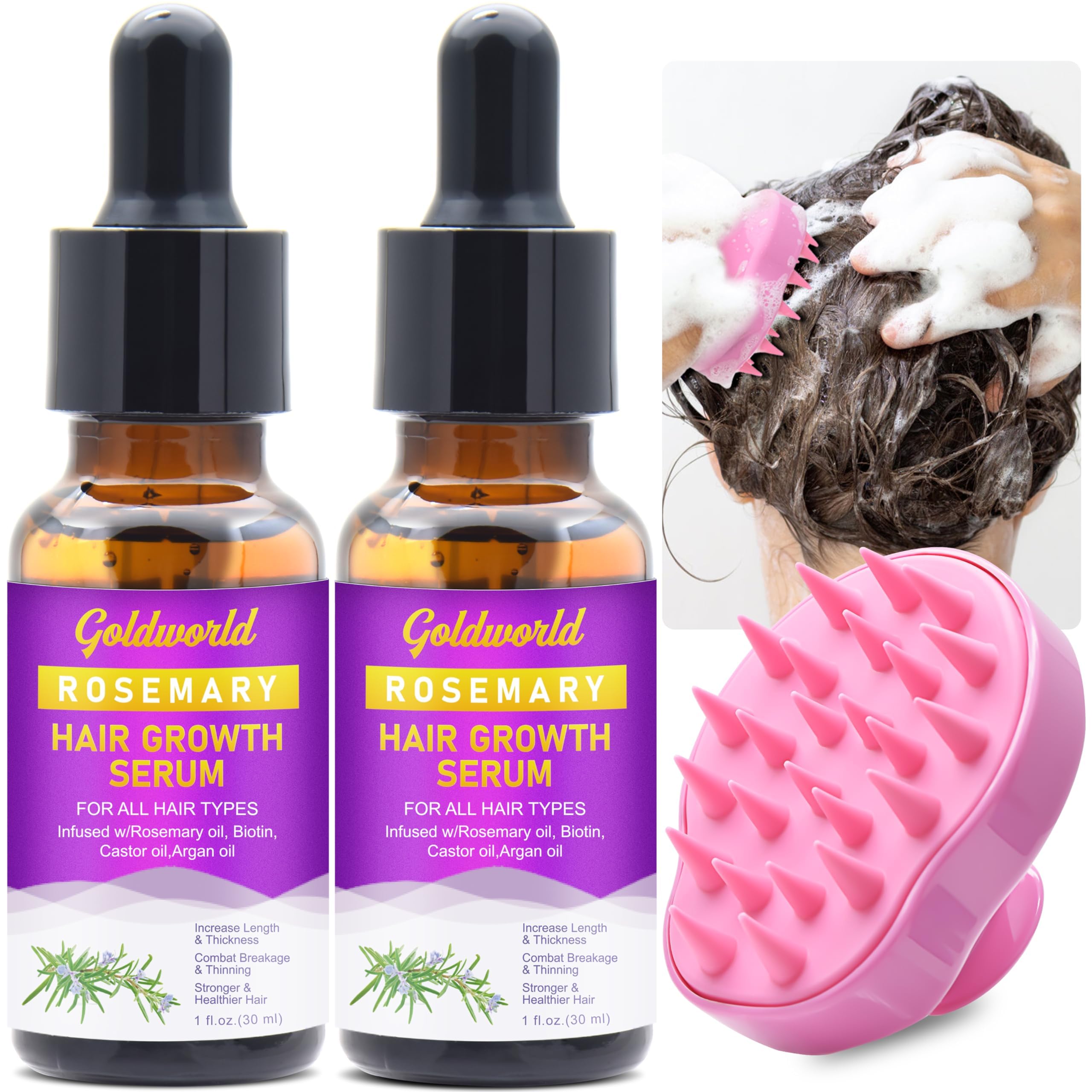 Rosemary Oil for Hair Growth,Diluted Rosemary Oil with Sclap Massager&Ebook,Hair Growth Oil Serum with Castor Oil Biotin Argan for Dry Damaged Hair,Hair Ingrown Loss Treatments for Women MenRosemary Oil for Hair Growth,Diluted Rosemary…