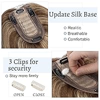 Vista 4 de Pelucas para mujeres de cabello humano real sin flequillo, base de seda de 7 * 13 cm, topper con clip, piezas de cabello para añadir volumen - 25
