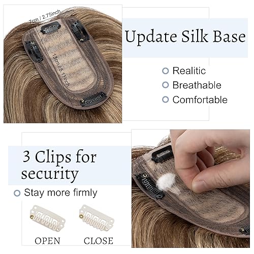 Miniatura 4 de Pelucas para mujeres de cabello humano real sin flequillo, base de seda de 7 * 13 cm, topper con clip, piezas de cabello para añadir volumen - 25