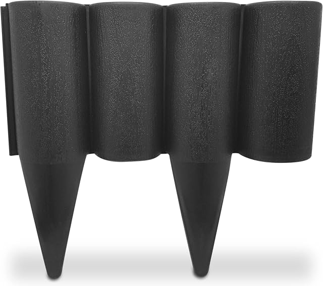 Black Lawn Edging Border  2.5 metres / 8.2 ft long Garden Palisade Edge Border with Wood Log Effect  Fencing with Ground Stakes  Ideal for Flower Beds, Lawn, Patio, Pavement. Set by MYPURECORE
