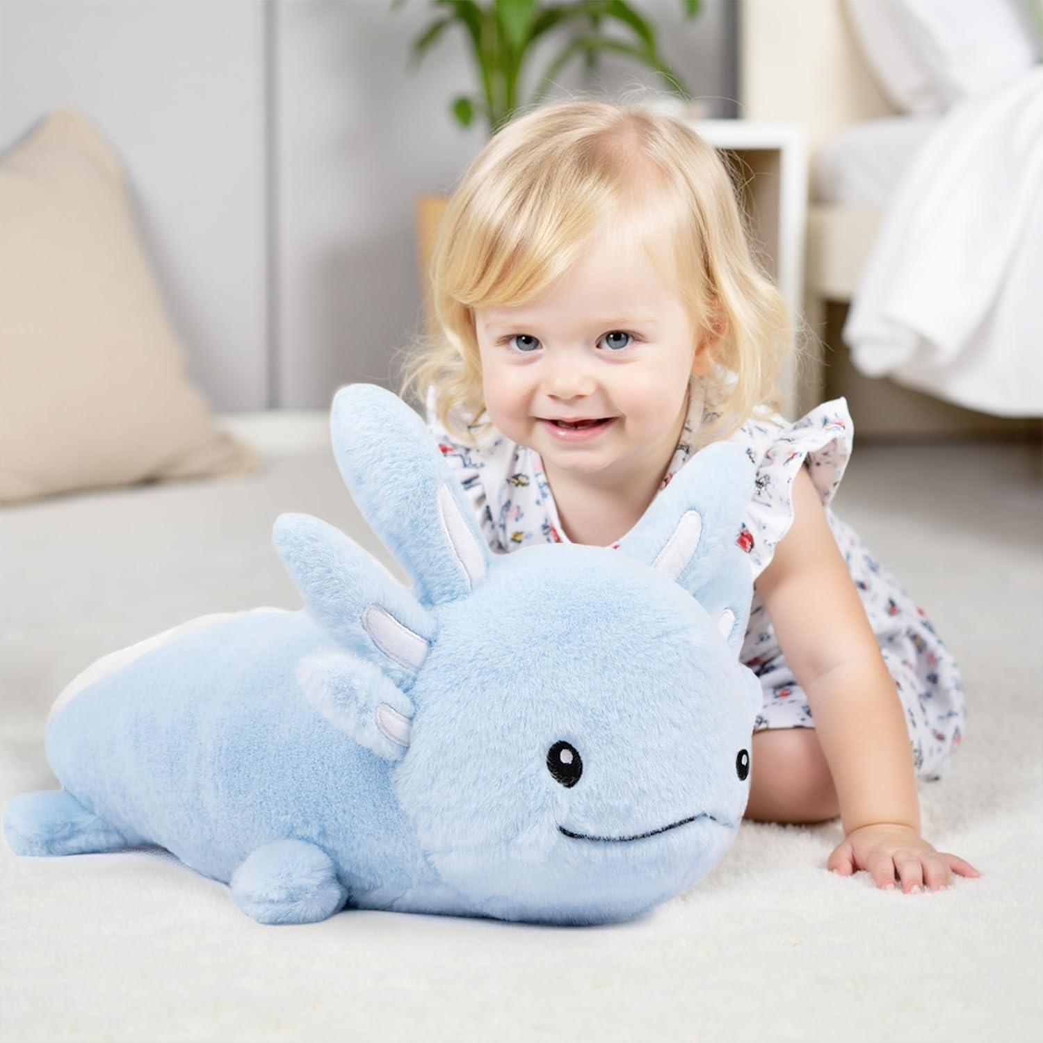 Niuniu Daddy 18" | 2.8 Pound Blue Axolotl Weighted Stuffed Animals for Kids Adults Girls, Giant Cute Axolotl Stuffy Plush Toy with Glowing Ears in the Dark, Kawaii Gifts for Holidays Christmas