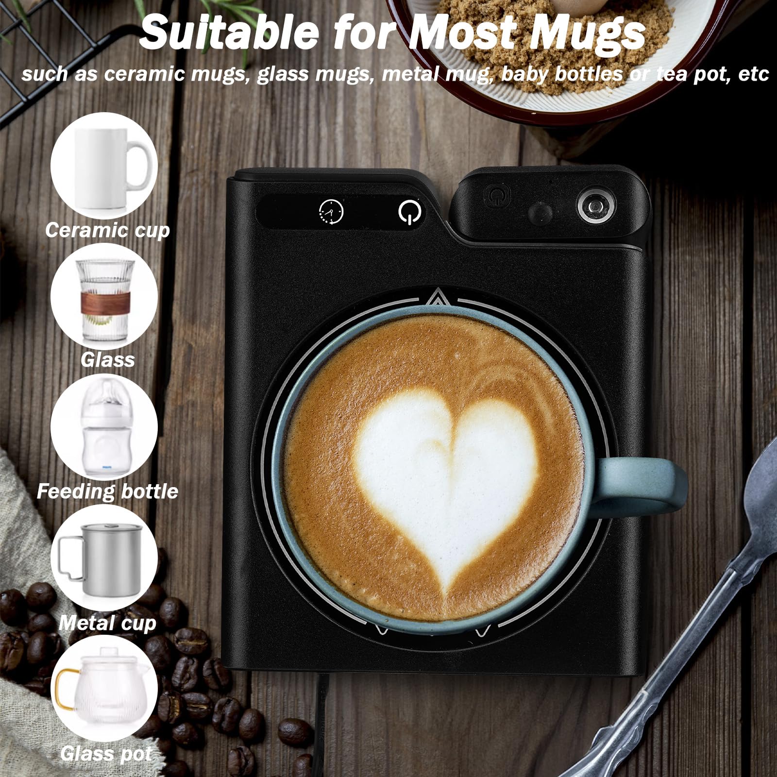 Caffè Mug Warmer, Cup Warmer per la casa ufficio con 4 impostazioni di temperatura (55-85 ℃) e 12 ore Timer Auto-Off funzione per il riscaldamento Teiera piastra tè latte caffè