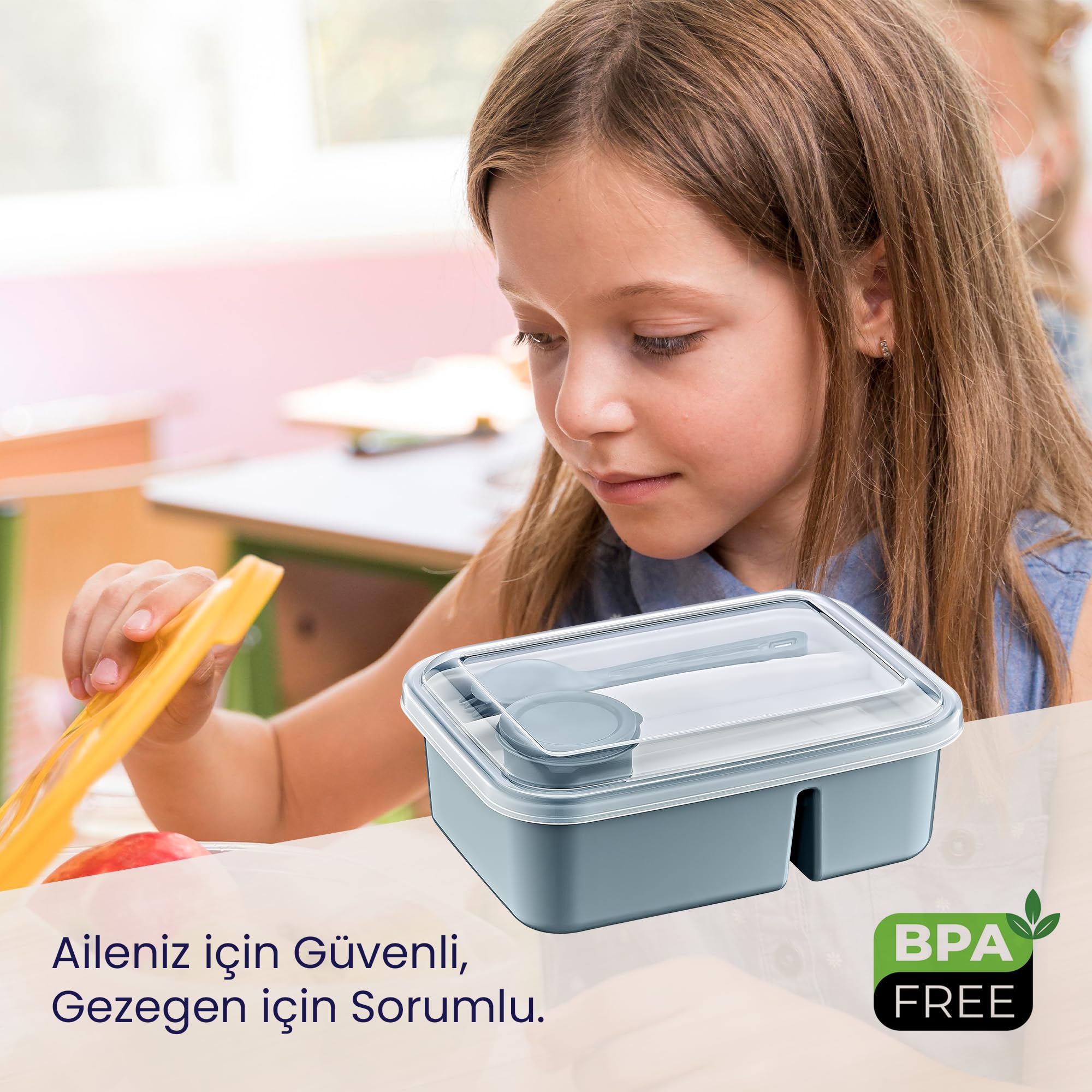 Hobby Life Lunch To Go 3 Bölmeli Beslenme Kabı – Sosluklu, Sızdırmaz Kapak, BPA İçermez, 920 ml + 40 ml (Gri)