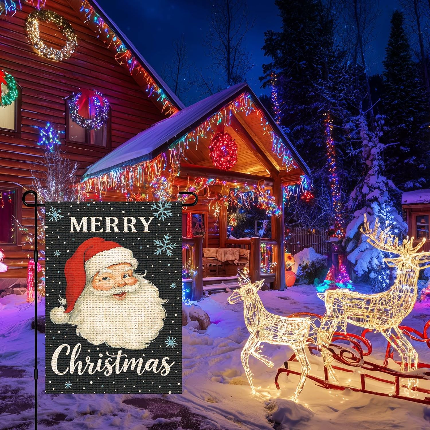 IVN Merry Christmas Santa Claus Garden Flag 12x18 Inch Double Sided Small Burlap Holiday Black Yard Flag for Outside Winter Xmas Decor - Image 4