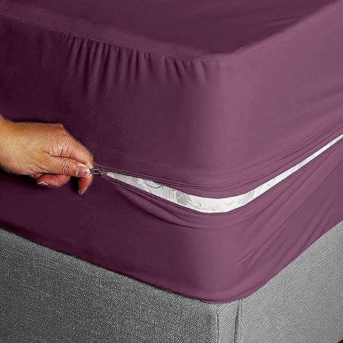 Miniatura 9 de Sábana bajera ajustable con cremallera, tamaño individual, 39 x 75 pulgadas, bolsillo profundo de 8 pulgadas, color azul marino, 600 hilos, 100%
