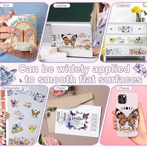 Miniatura 7 de gisgfim 12 hojas de transferencia de vidrio con diseño de mariposa para vidrio, UV DTF de vasos, calcomanías de transferencia de envoltura floral de