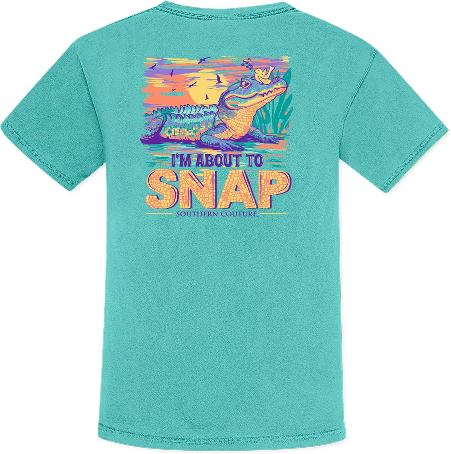 Southern Couture Women's I'm About to Snap Funny Alligator with Sunset Swamp Chalky Mint Cotton Everyday Graphic Tee T-Shirt