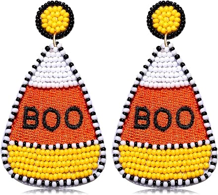 NVENF Halloween Earrings for Women, Halloween Accessories Outfits for Women, Beaded Candy Corn Earrings Costume Party Favors Jeweley Gifts Candy Corn