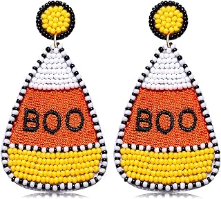 Halloween Earrings for Women, Halloween Accessories Outfits for Women, Beaded Candy Corn Earrings Costume Party Favors Jeweley Gifts (Candy Corn) - Buy now