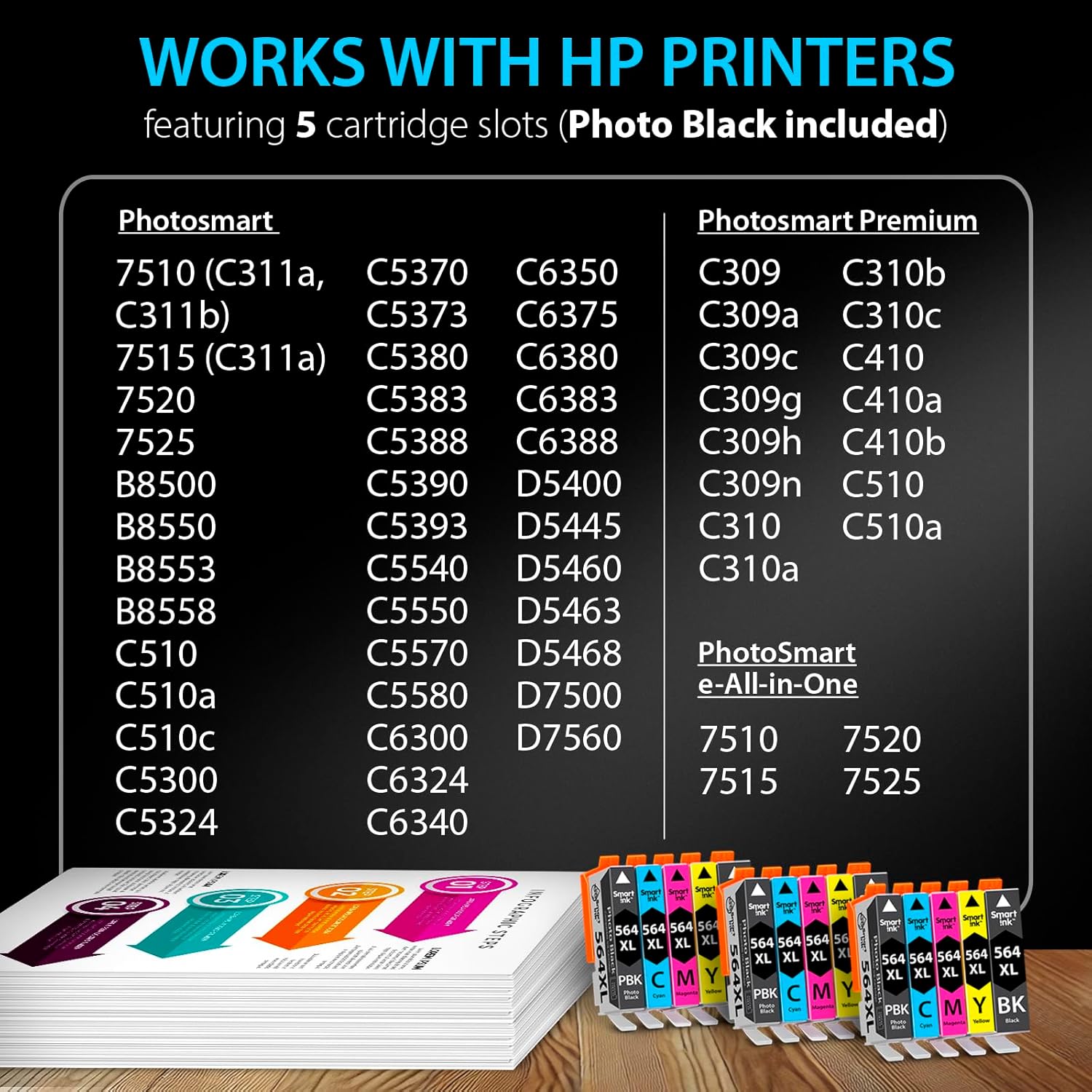Smart Ink Compatible Ink Cartridge Replacement for HP 564 XL 564XL High Yield 15 Combo Pack (3 Black, 3PBK & 3 C/M/Y) for Photosmart 6525 6520 7520 5520 7510 5510 7525 DeskJet 3520 3522 OfficeJet 4620
