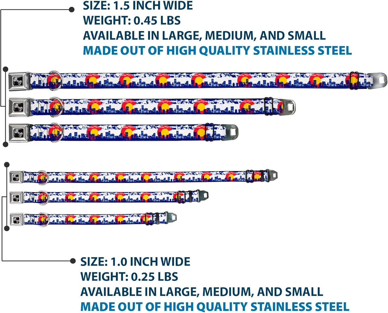 Buckle-Down 18-32" Colorado Skyline/Mountains Dog Collar Bone, Wide Large