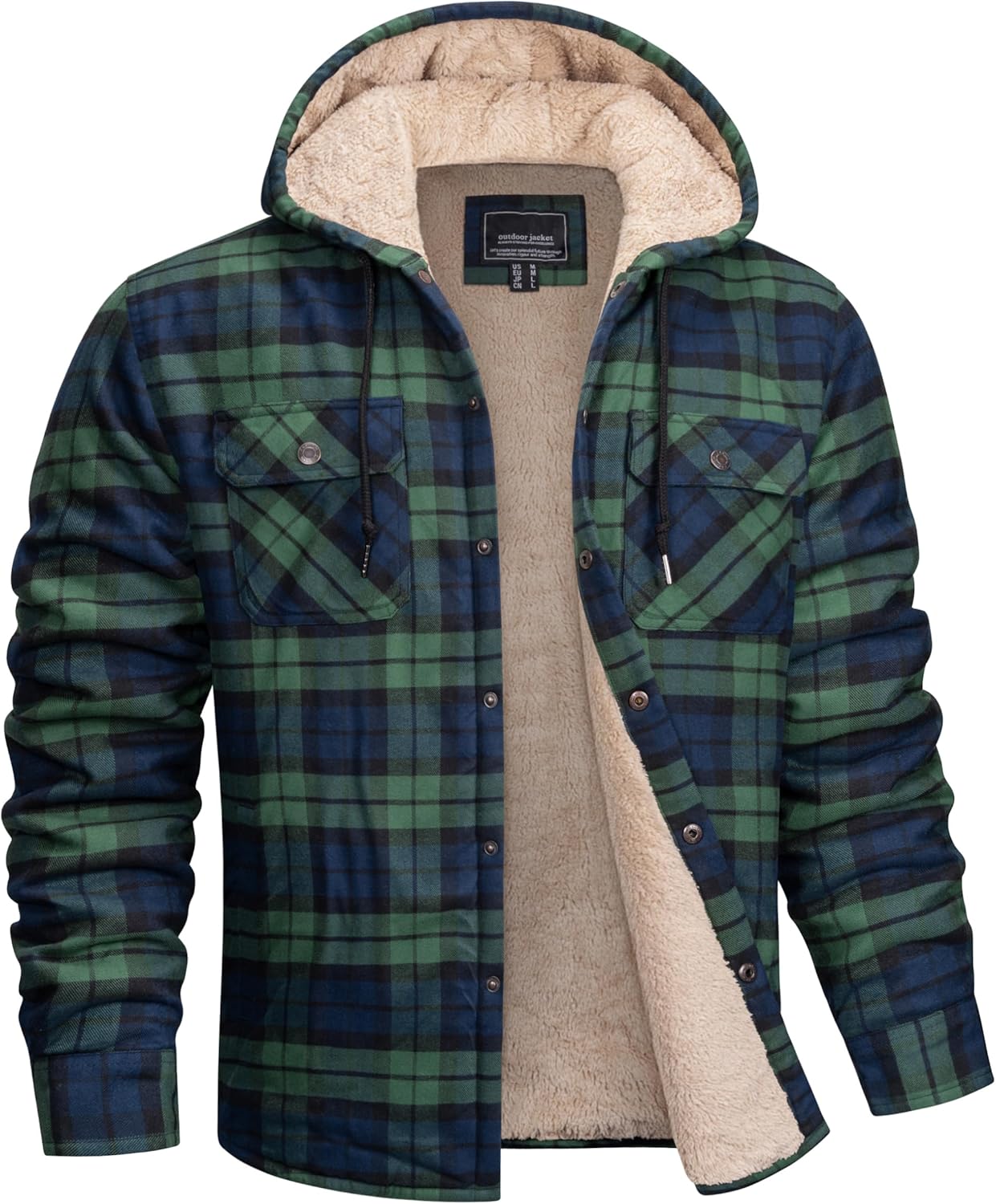 MAGNIVIT Men's Flannel Jacket Sherpa Lined Plaid Fleece Jackets Shirt Thick Snap Button Flannel Hoodie Cotton Winter Outwear