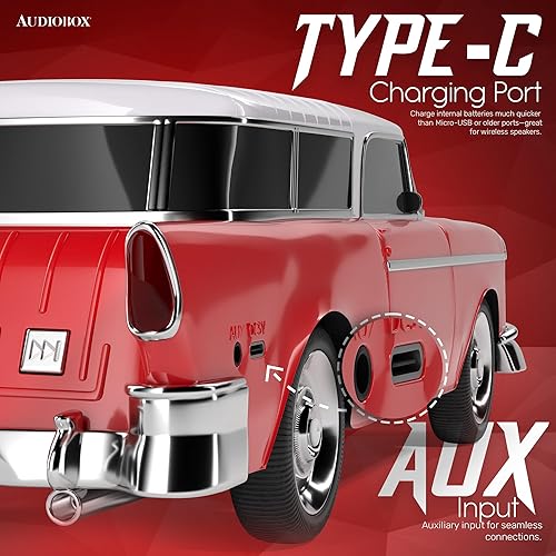 Miniatura 4 de Audiobox 1955 Bel Air Retro Ride Bluetooth Altavoz de coche y radio FM  con USB, SD, entrada AUX para oficina, hogar, garaje (rojo)