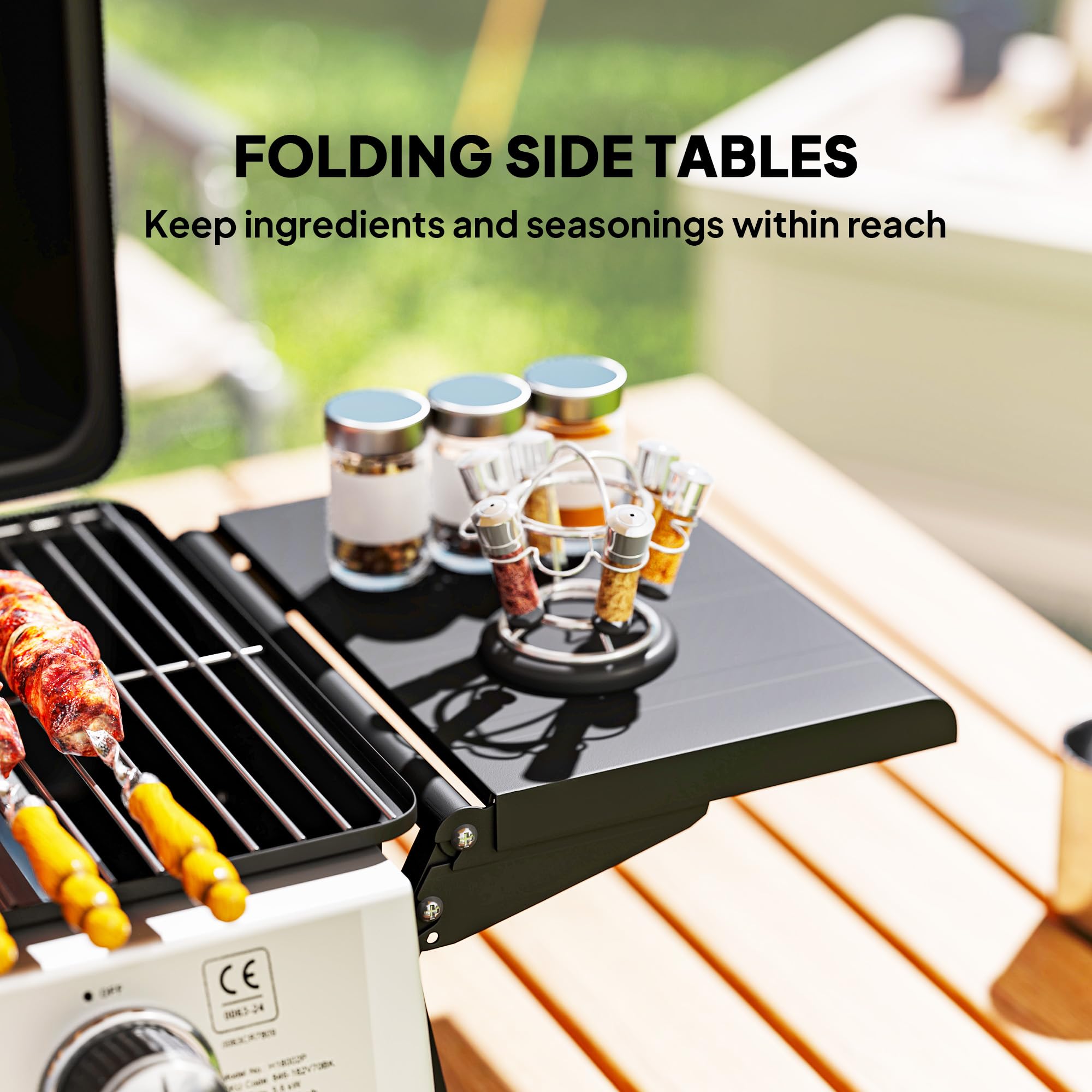 Outsunny Barbecue a gas da tavolo trasportabile, 2 bruciatori da 5,6 kW, barbecue a gas da campeggio con griglia di cottura, ripiani laterali, coperchio, termometro, per campeggio, giardino e balcone,