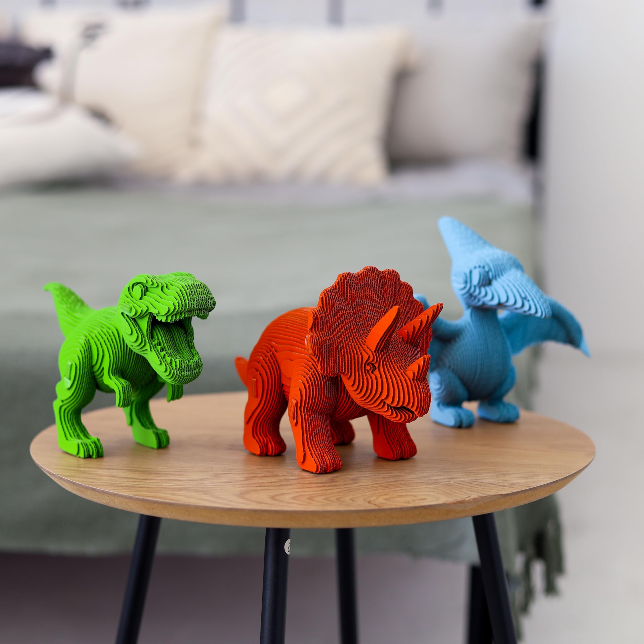 Dinosaurios Trio Puzzle 3D de Cartón – Set 3 en 1, 312 Piezas, Cartón Reciclado Sin Plástico, Escultura DIY para Pintar, Idea de Regalo