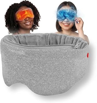 Therapedic Cooling & Heating Eye Mask with Ceramic Beads, Flow Knit Reusable Hot & Cold Eye Compress, Light Blocking Sleep Mask with Elastic Strap for Travel, Relaxation and Puffy Eyes