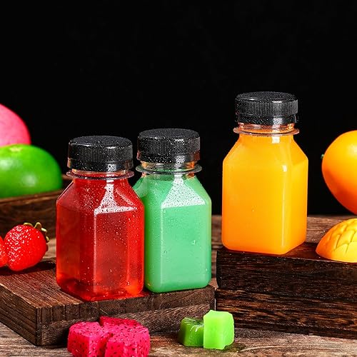 Miniatura 5 de Xinnun 200 botellas de plástico para jugo con tapas, botellas de agua cuadradas vacías transparentes, recipientes para bebidas a granel,