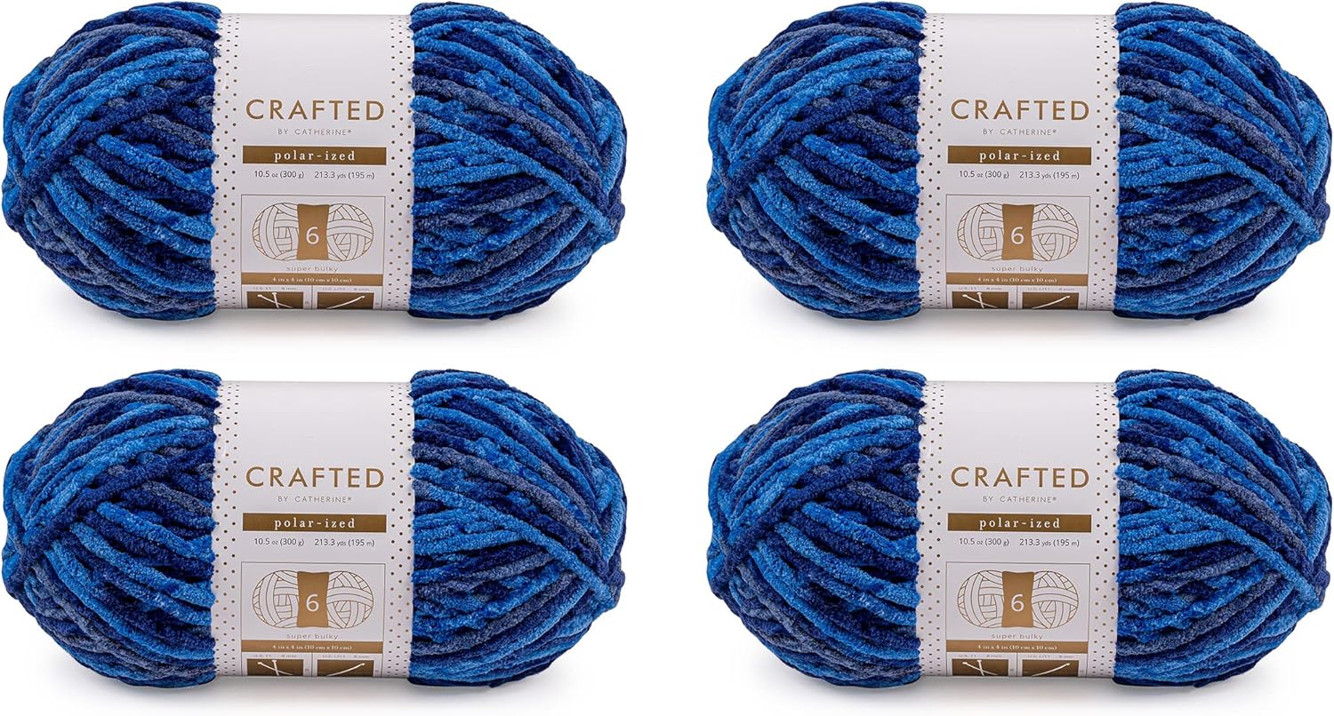 Crafted By Catherine Blanket Multi Yarn - 4 Pack (213 Yards Each Skein), Navy Multi, Gauge 6 Super Bulky