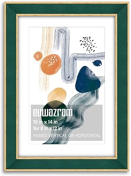 Suede 10x14 Frame - Single Frame, Elegant Green 10 x 14 Poster Frame with Mat for 8x12, 10x14 Picture Frames for Artwork, Puzzles, Photos, and Movie Posters