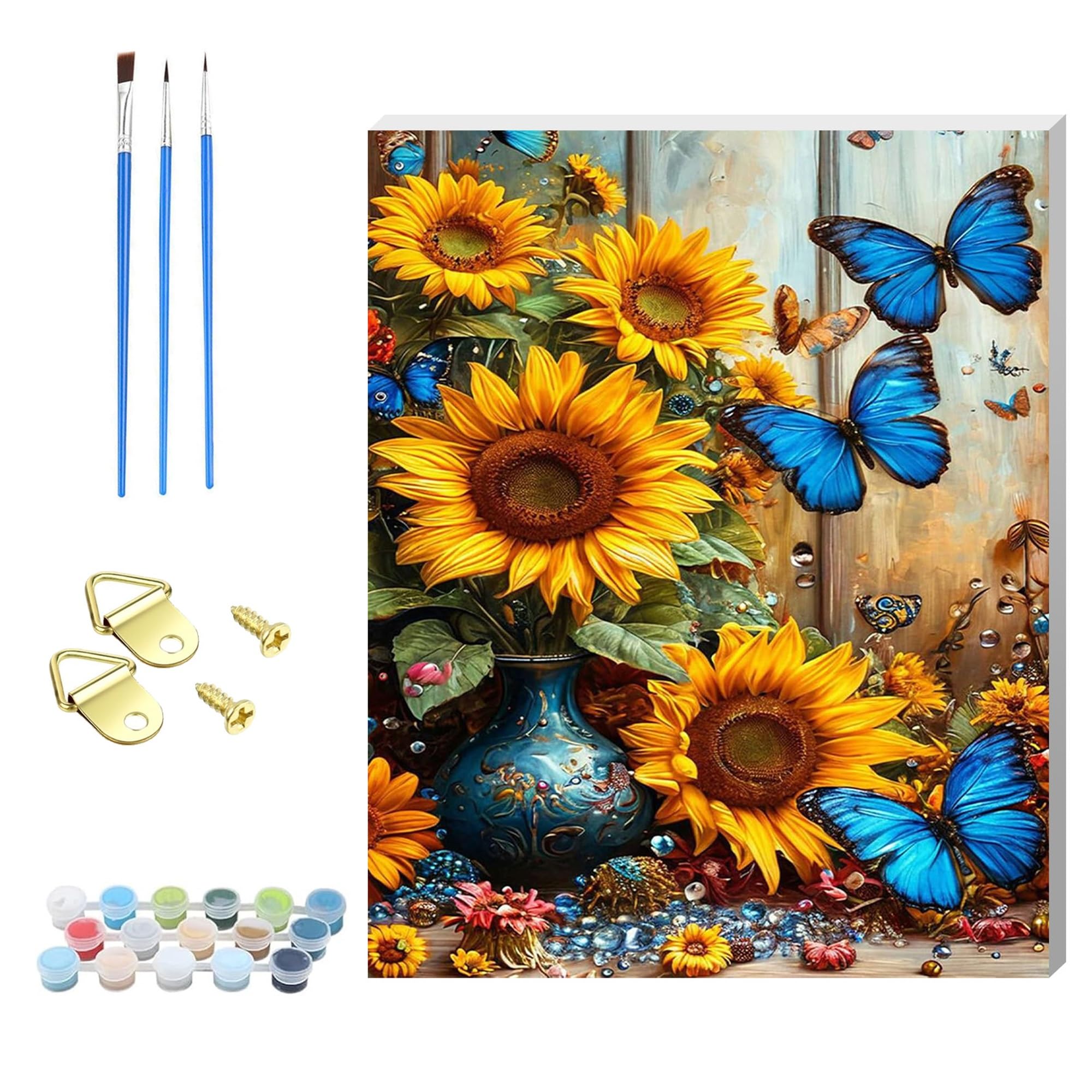 Nianxi Flower5 Wooden Framed Adult Sunflower Paint By Number Kits,Easy Flower Painting Kits On Canvas,Color By Numbers Acrylic Watercolor Gifts For Friends Home Wall Decor (Flower5)