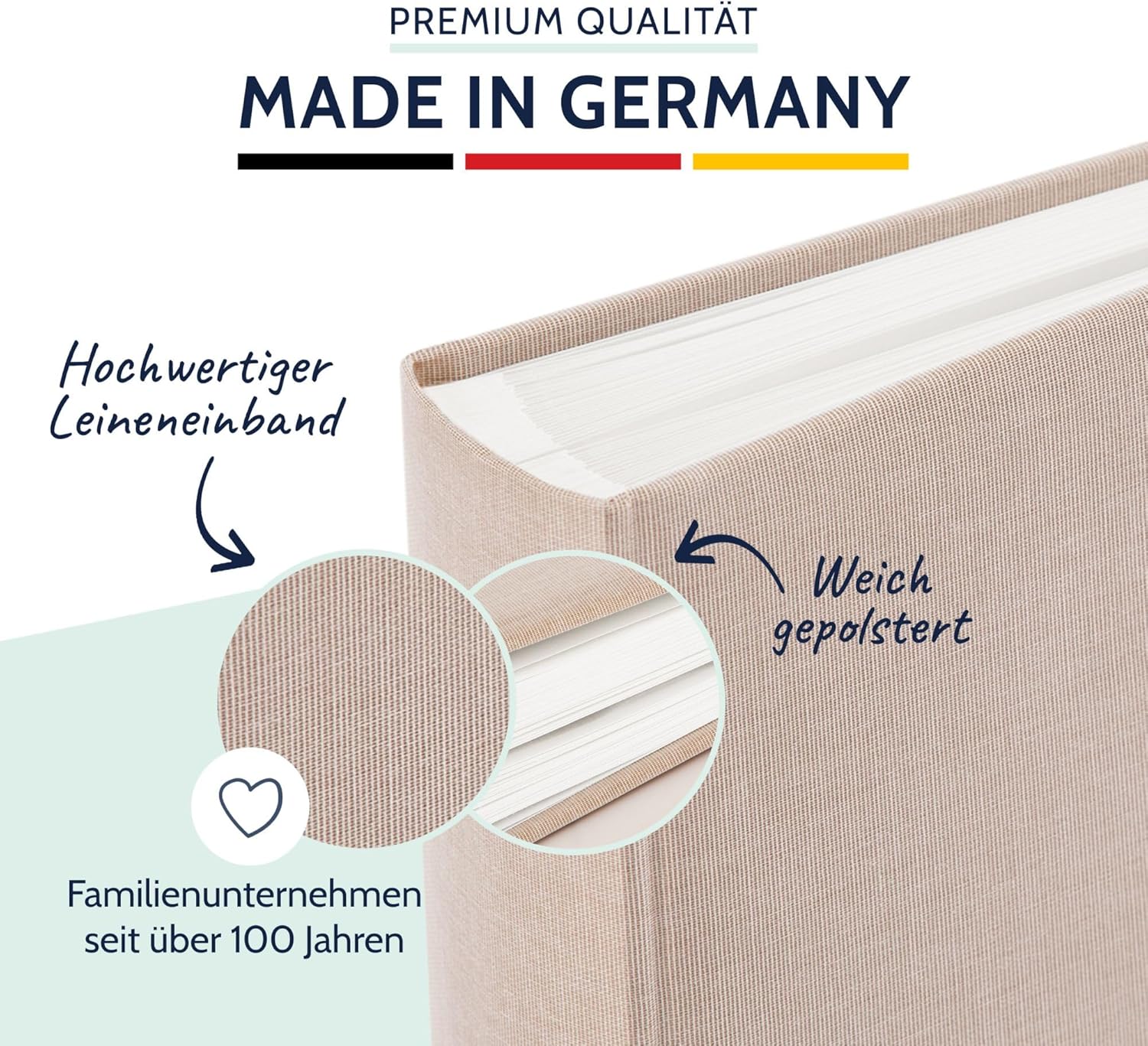 Summertime Trend 2 31605 Photo Album with 100 White Pages with Parchment Dividers, Photo Album with Linen Cover, up to 600 Pictures, Beige, 30 x 31 cm