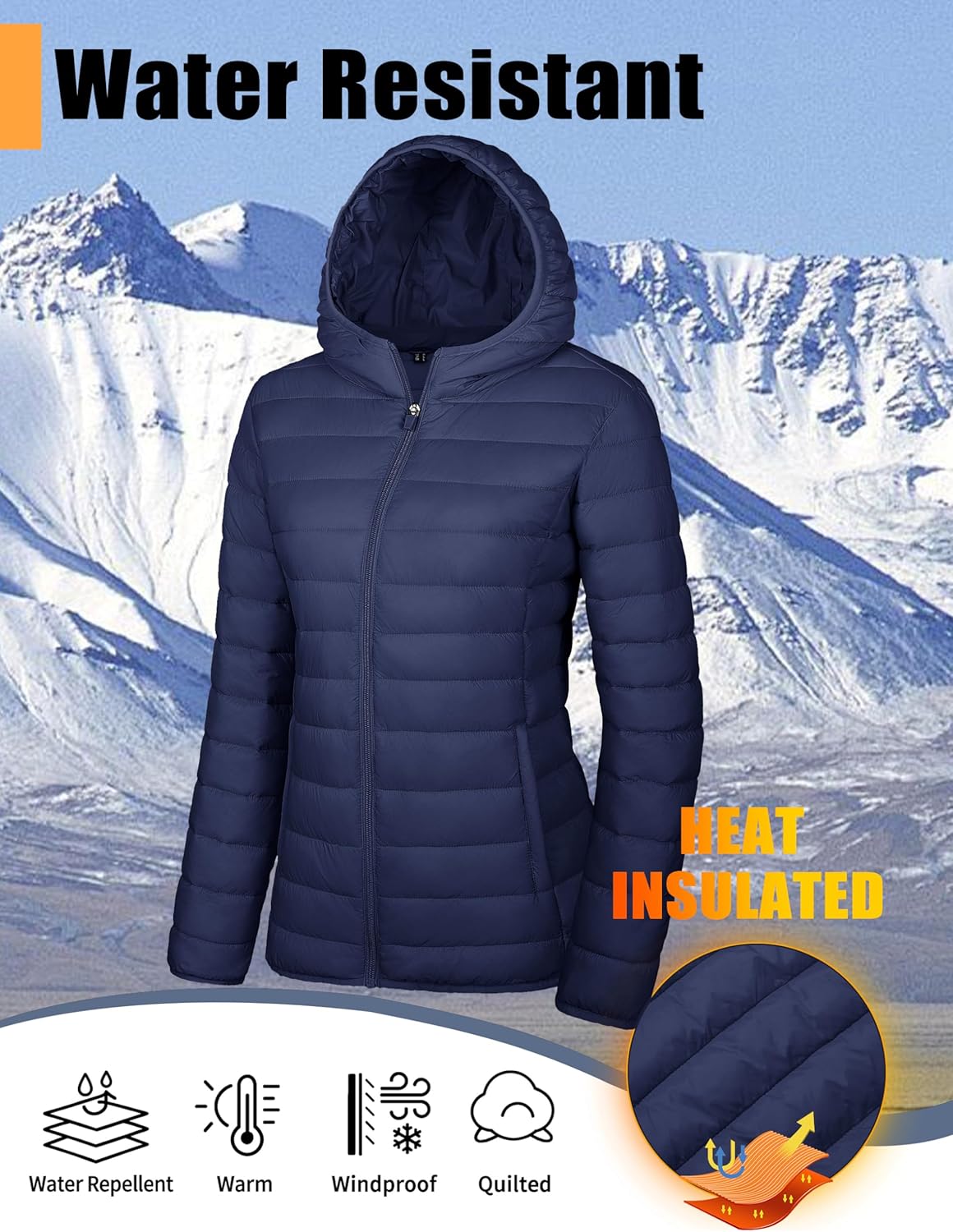 YUCOLEN Women's Puffer Jacket with Hood Lightweight Quilted Padded 4 Pockets Zip-up Coat Winter Jackets for Women - Image 4