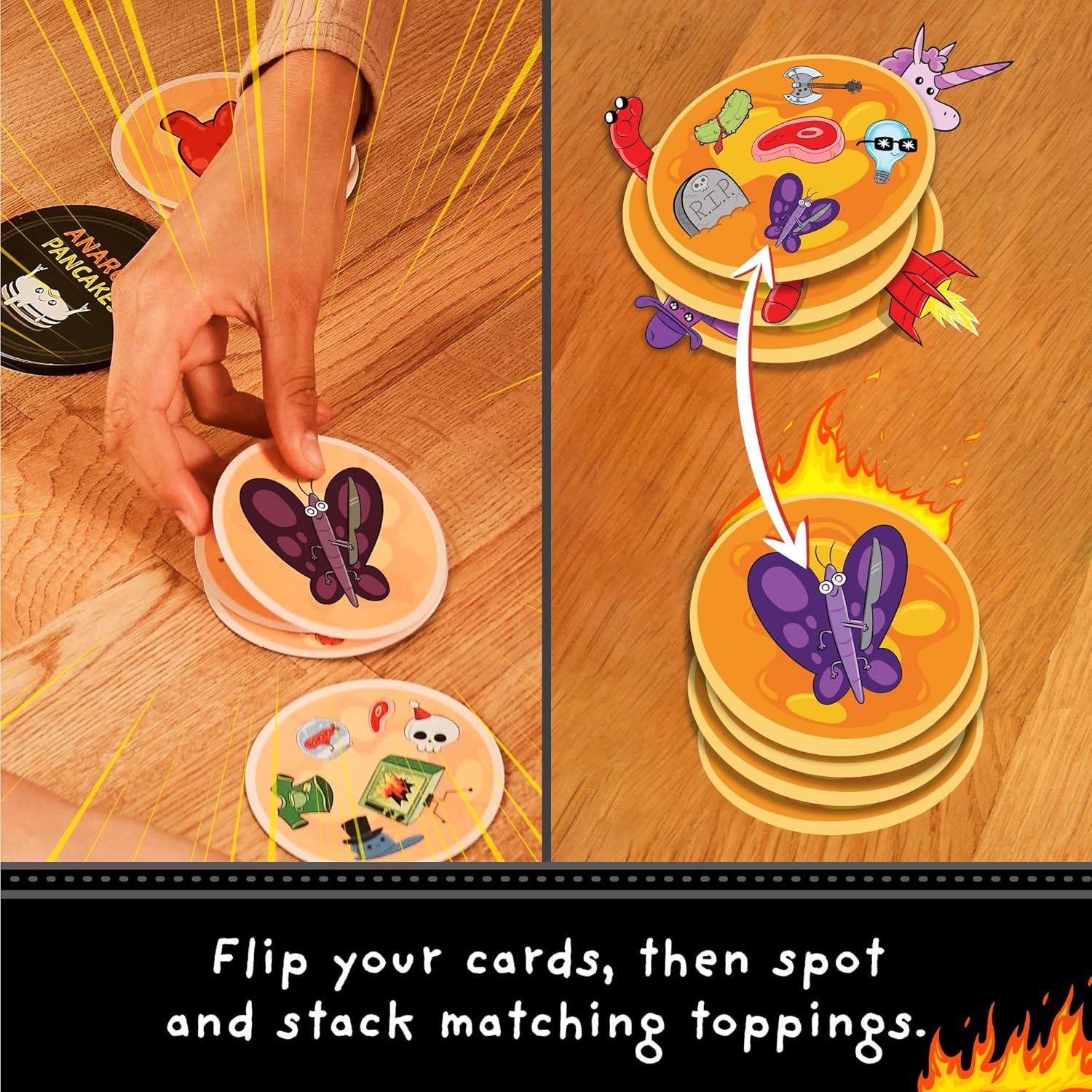 Exploding Kittens – Anarchy Pancakes, from The Makers of Spot It! – A Deliciously Fast-Paced Matching Game - 2-6 Players Ages 7+ - Great for Family Game Nights, Christmas, Stocking Stuffer
