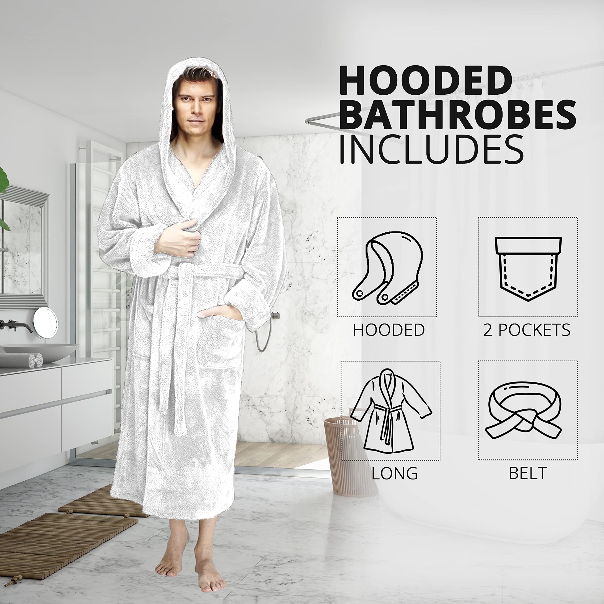 Peignoir de luxe à capuche pour homme et femme 100 % coton éponge châle parfait pour hôtel et spa