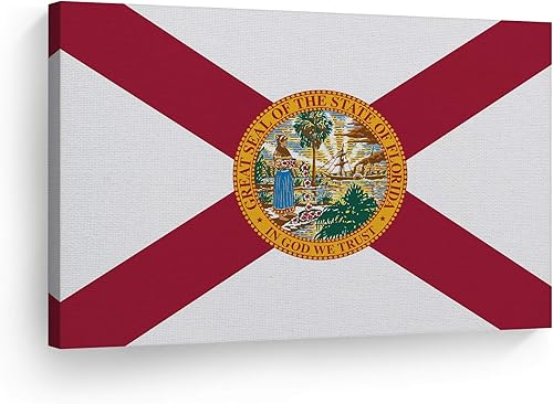 Smile Art Design Lienzo impreso con la bandera del estado de Florida, capital del estado de los Estados Unidos, arte de pared con bandera del estado