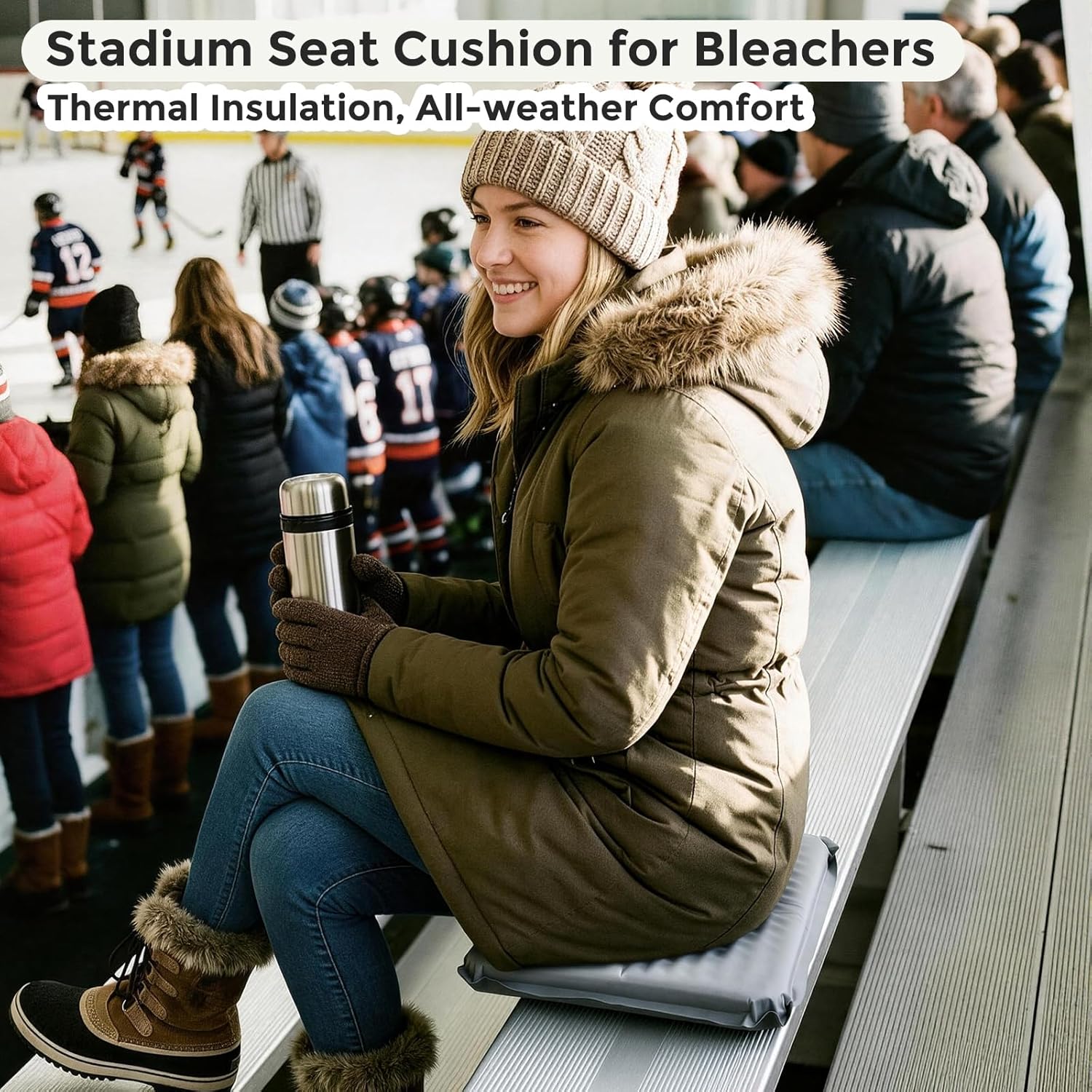 2-Pack Self-Inflating Seat Cushion, 16x13 inches Portable Foam Sit Pad with Adjustable Firmness for Airplane Travel, Long Flights, Stadium Bleachers, Hiking, Camping & Office Chairs - Gray