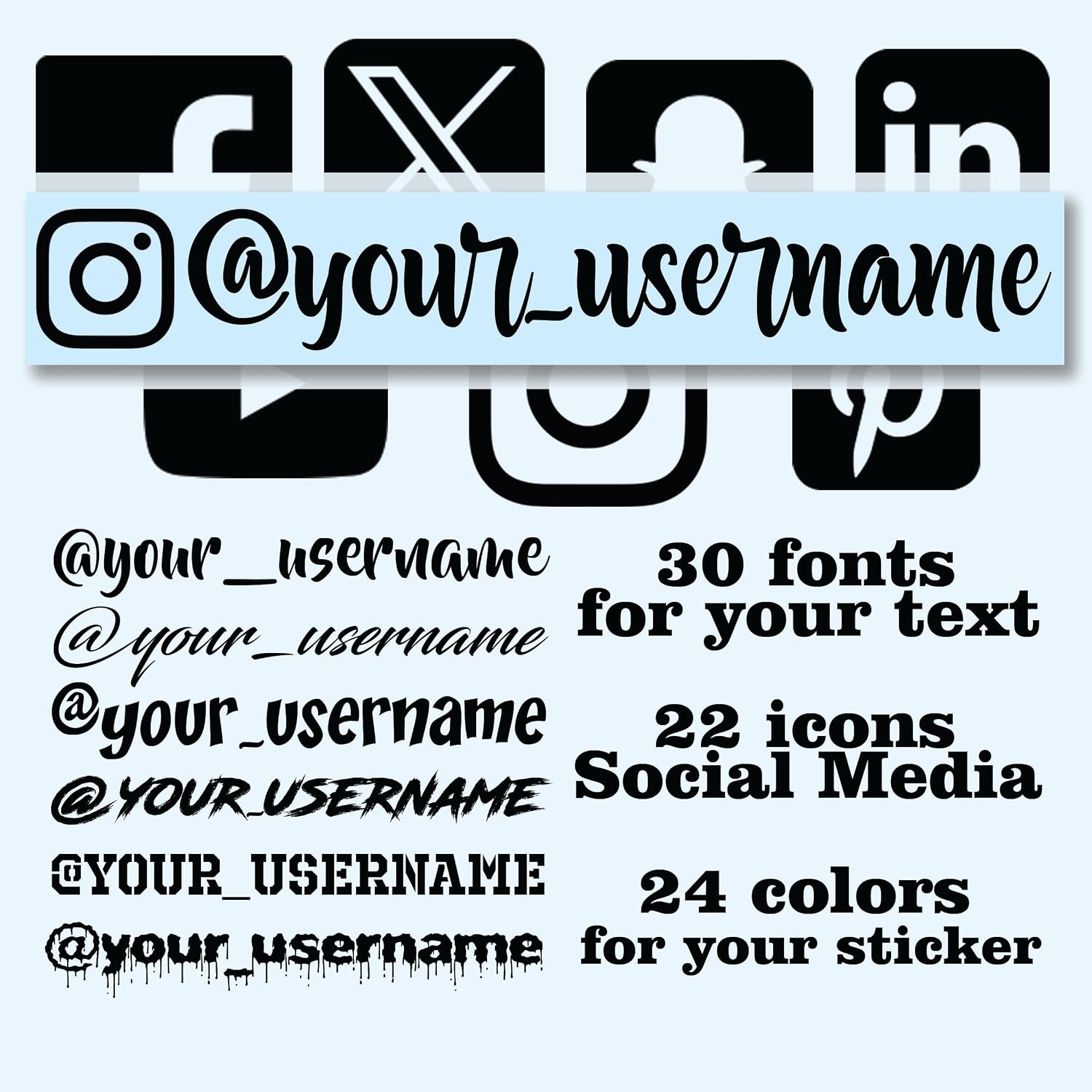 Custom Social Media Sticker - Customize Vinyl Decal Lettering with Your Username and Social Media Icon - Personalized Name Stickers - Waterprof Custom Text Stickers