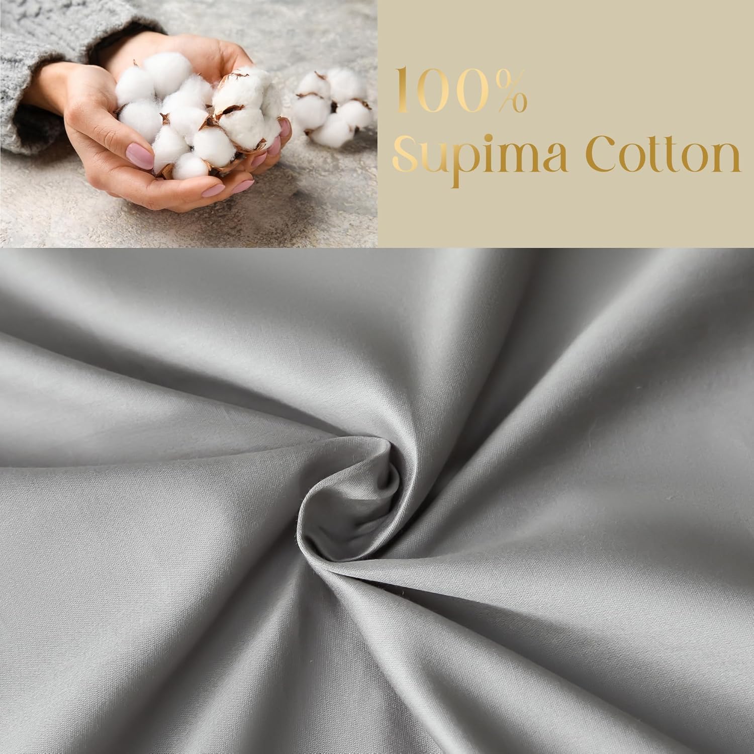 Simple&Opulence 100% Supima Cotton 600 Thread Count Twin XL Sheets -3 Pc Long Staple Pure Soft Sateen Weave Set-16” Deep Pocket Cooling Luxury Silky Bed Sheet with Trim Insert(Grey, Twin XL)