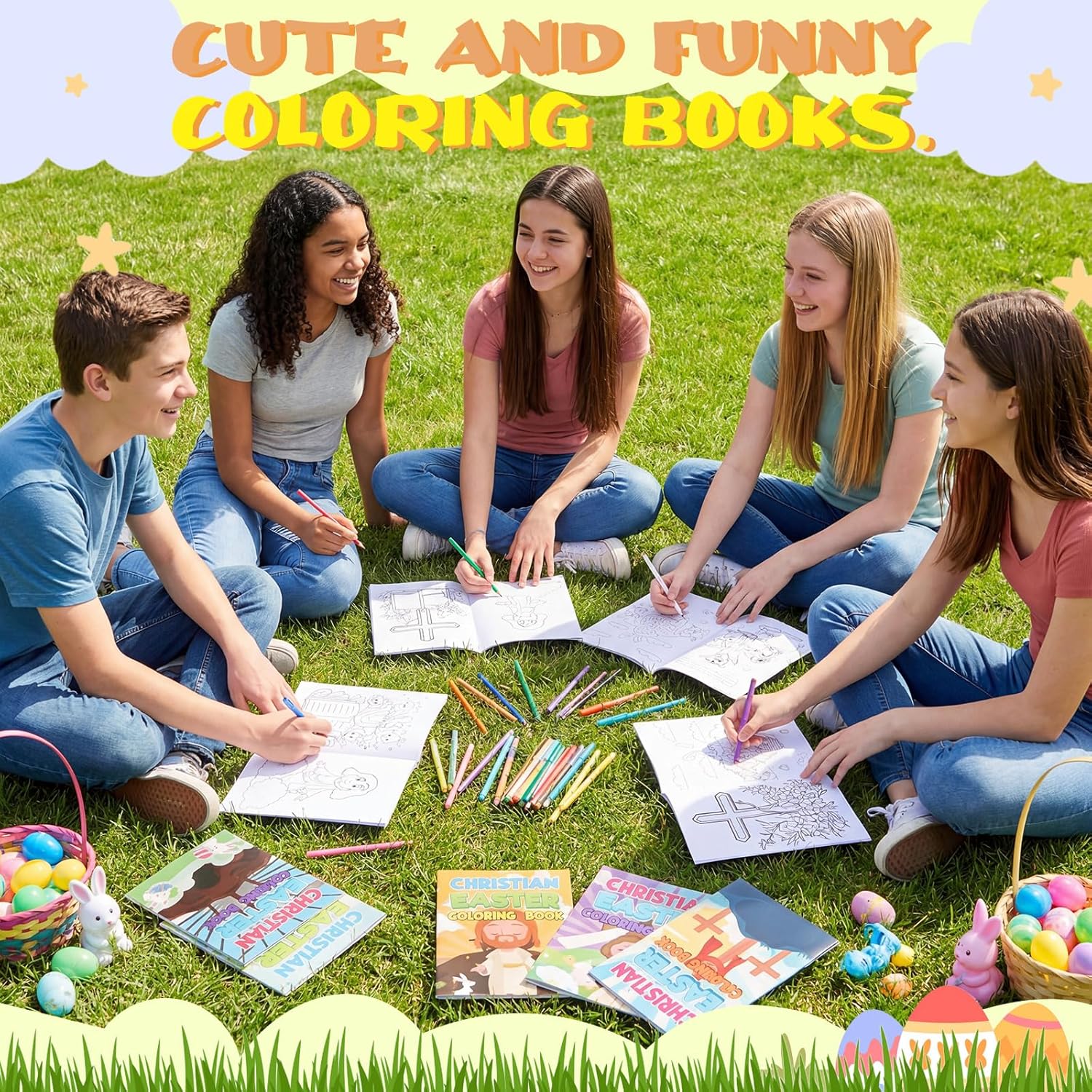 Sinload 72 Pcs Christian Easter Coloring Book Bulk for Adult Resurrection Jesus Bible Scene Coloring Books with Easter Bunny Egg Designs Church Event Gifts Party Favors Celebrations