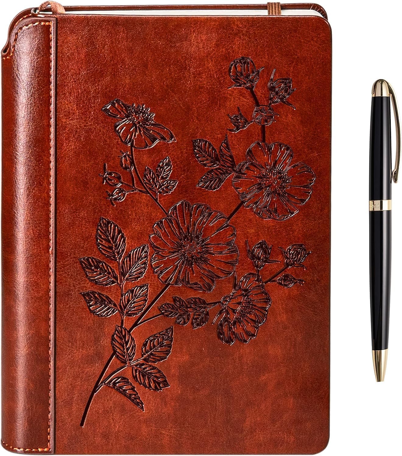 SETTINI® Lined Journal - Flower Journal for Writing Gift Set - Hardcover Vegan Leather, Unique Pen Holder, 192 Pages, A5 - Includes Pen and Gift Box - Mothers Day Gifts, Journal for Women
