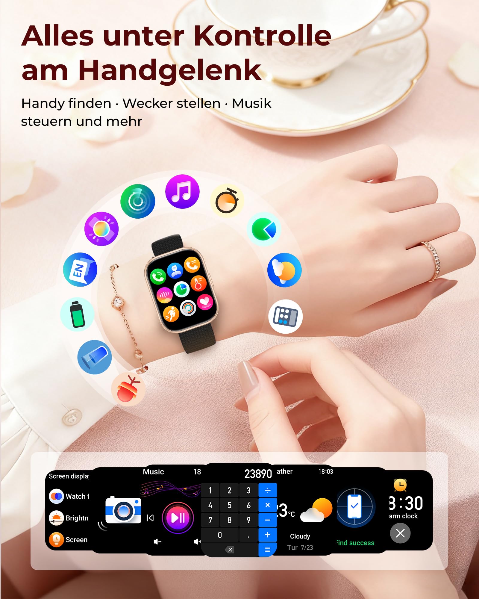 Iaret Smartwatch Damen, Geschenkset mit 4 Wechselarmbändern & Schmetterlings-Charm, 1,75" HD Display, Bluetooth Anrufe, Herzfrequenz SpO2 Schlaf Tracking, 120+ Sportmodi, Kompatibel mit Android iPhone