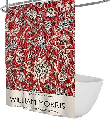 Red Shower Curtain Retro Abstract Rv Shower Curtain Waterproof Polyester Cloth Shower Curtain with Hooks Morris Style Bath Curtain 36Wx72L