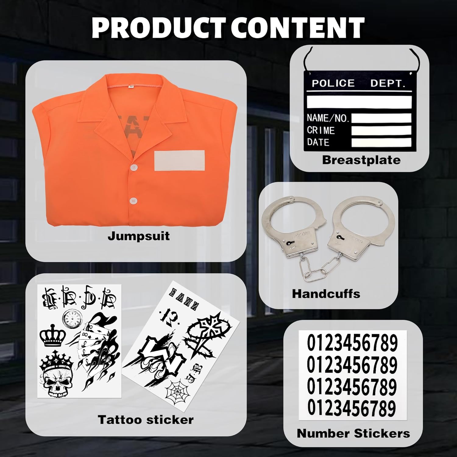 Prisoner Jumpsuit Men Women Orange Prisoner Costume Halloween Inmate Costume Adult Prison Criminal Outfit Jail Uniform - Image 2