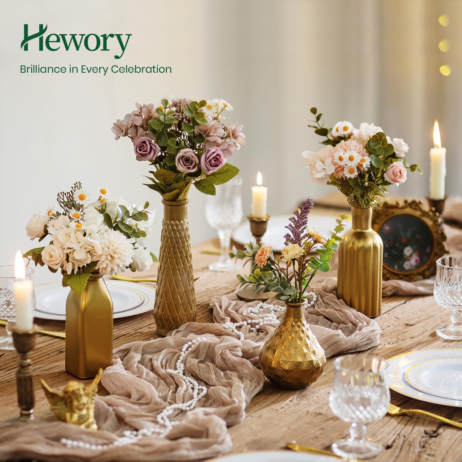 Hewory Vase Gold Deko Gold 8er Kleine Vasen Set für Weihnachtsdeko Innen | Goldene Vase Glas, Vinatge Glavase, Vergoldete Blumenvase für Tischdeko Hochzeitsdeko, Weihnachten, Home, Wohnzimmer