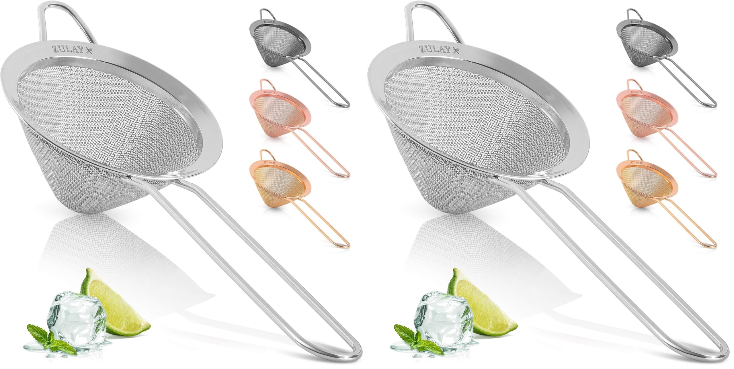 Zulay Kitchen 304 Stainless Steel Fine Mesh Strainer For Kitchen - Sieve Sifters For Food, Tea, Rice, Oil, Noodles, Fruits, Vegetables - Rust-Proof, Easy to Clean Drink Strainer (Silver) (Pack of 2)
