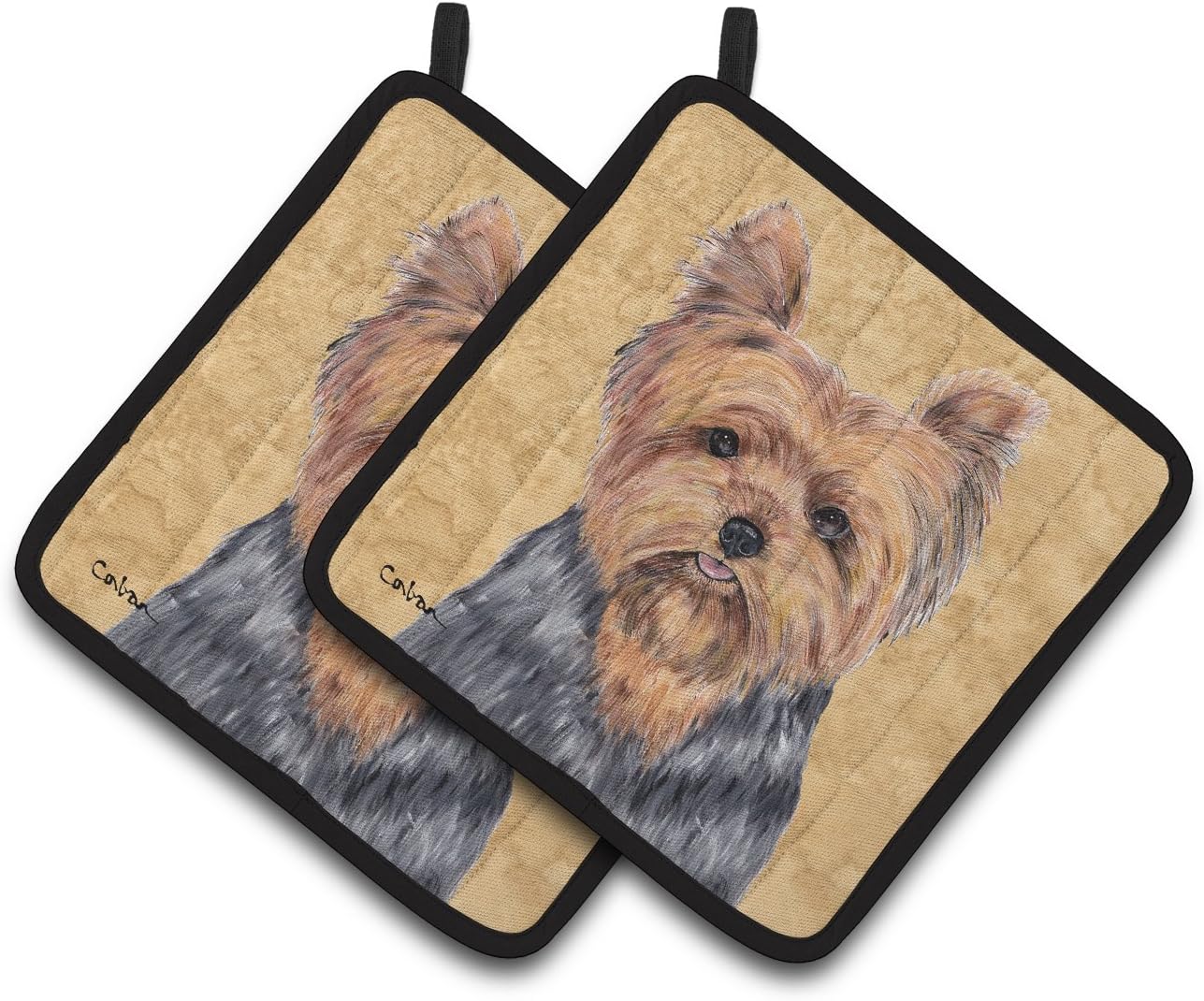 Caroline's Treasures SC9123PTHD Yorkie Pair of Pot Holders Kitchen Heat Resistant Pot Holders Sets Oven Hot Pads for Cooking Baking BBQ, 7 1/2 x 7 1/2