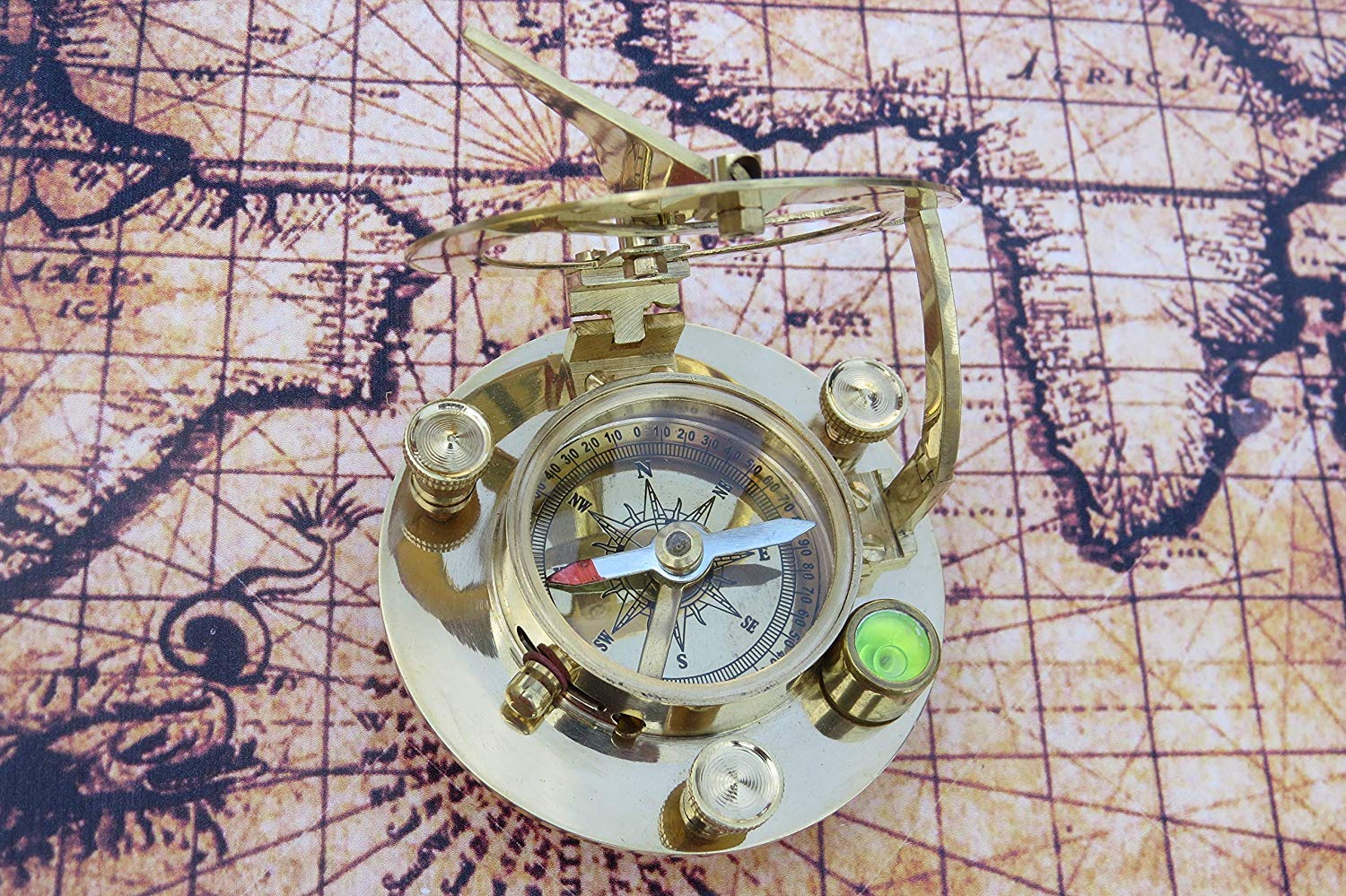 Fascinating Solid Brass Sundial Clock with Inset Compass & Engraved Vane. 3 Inches
