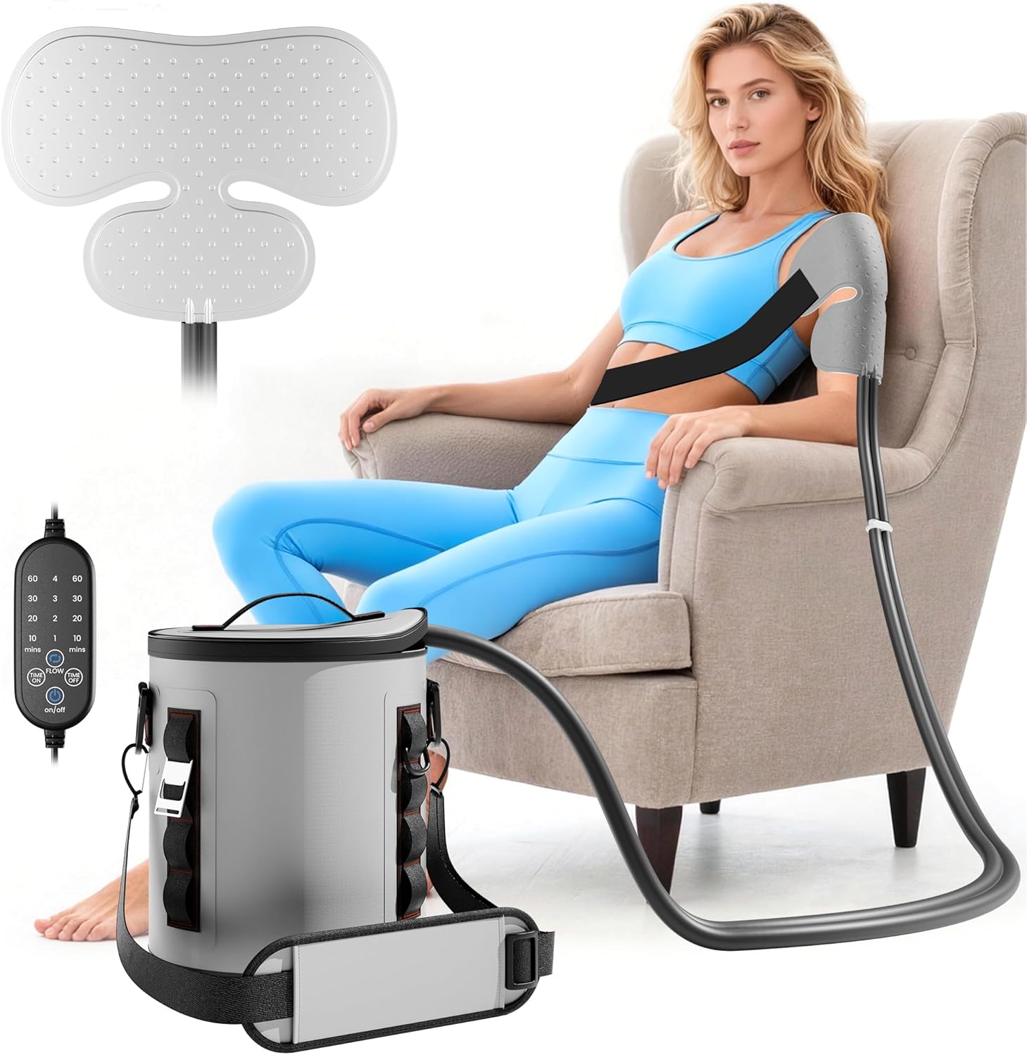 Cold Therapy Machine with Timer, Portable Ice Machine for Knee After Surgery, Shoulder Ice Area Accessory, Cryotherapy Pain Relief w/Shoulder,Knee Replacement Recovery System, Hip and Ankle.
