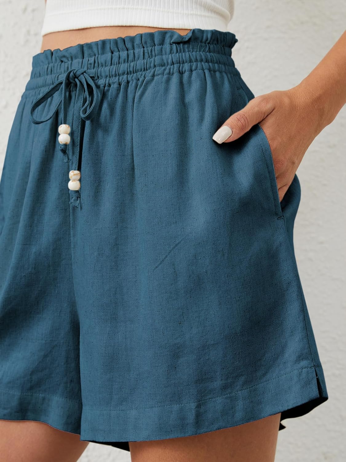 Beautiful Nomad Womens Casual Linen Shorts Drawstring Elastic Waist Summer Beach Shorts Vacation Outfit with Pockets - Image 5