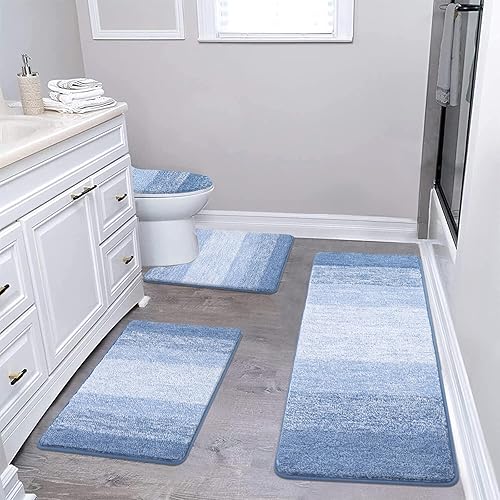 Miniatura 7 de Bsmathom Juego de 4 alfombras de baño con funda para inodoro, tapetes de baño suaves y absorbentes, antideslizantes, tapetes de baño de microfibra