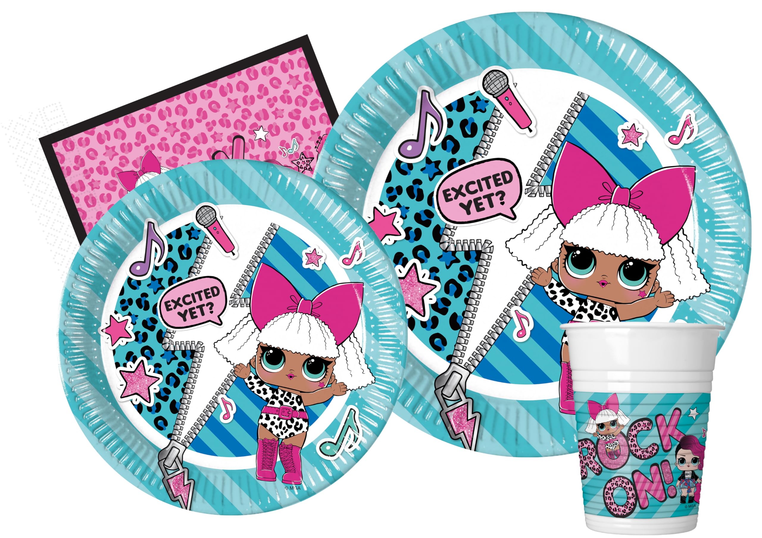Party Tableware Set L.O.L. Surprise! Rock On! for 8 people (44 pcs: 8 paper plates Ø23cm, 8 paper plates Ø20cm, 8 cups 200ml, 20 paper napkins 33x33cm)