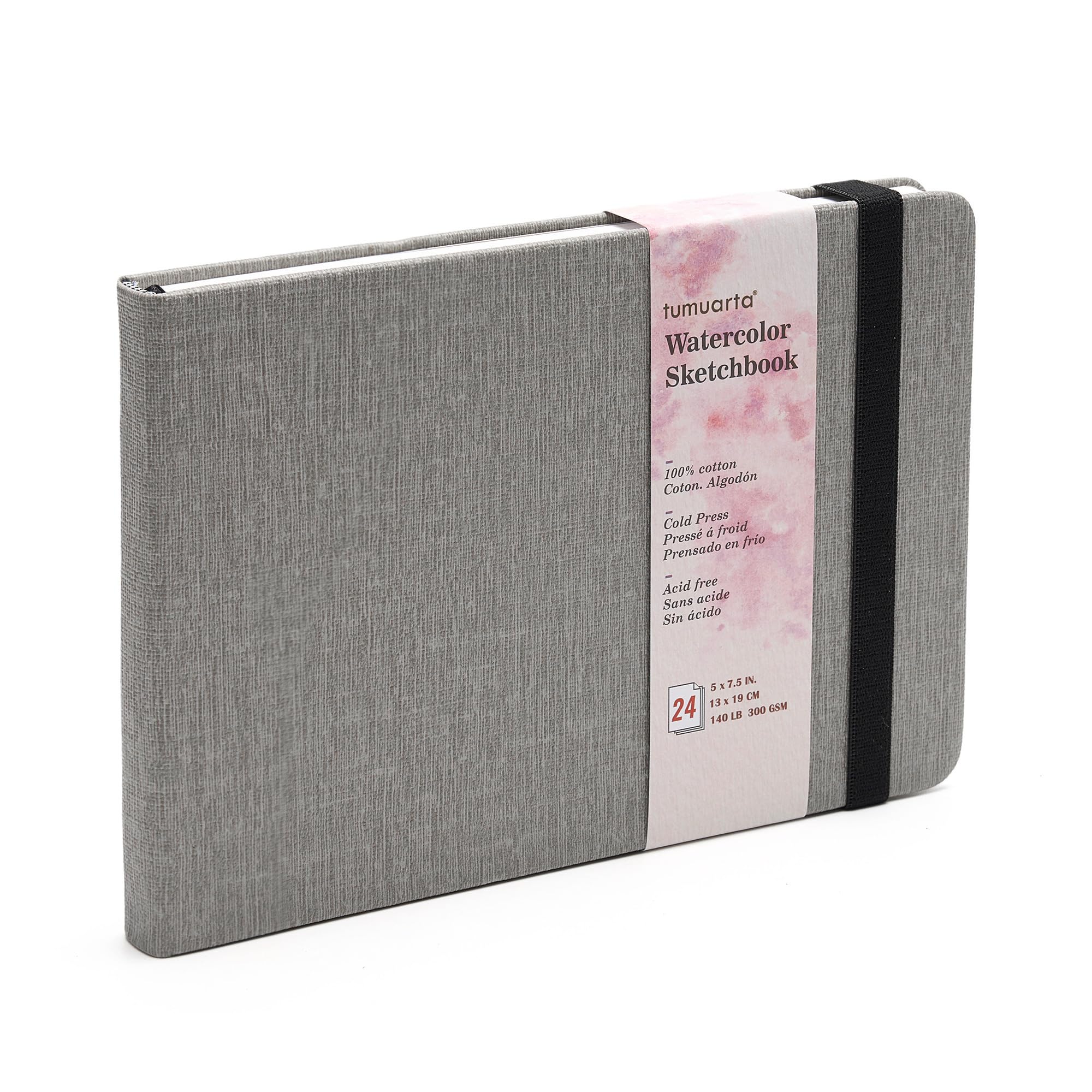 Szkicownik akwarelowy, 5 x 7,5, 63,5 kg, 300 g/m², 100% papier bawełniany, prasa na zimno, 24 arkusze, 48 stron, dziennik akwarelowy do użytku jako szkicownik podróżny i podkładka pod różne media w