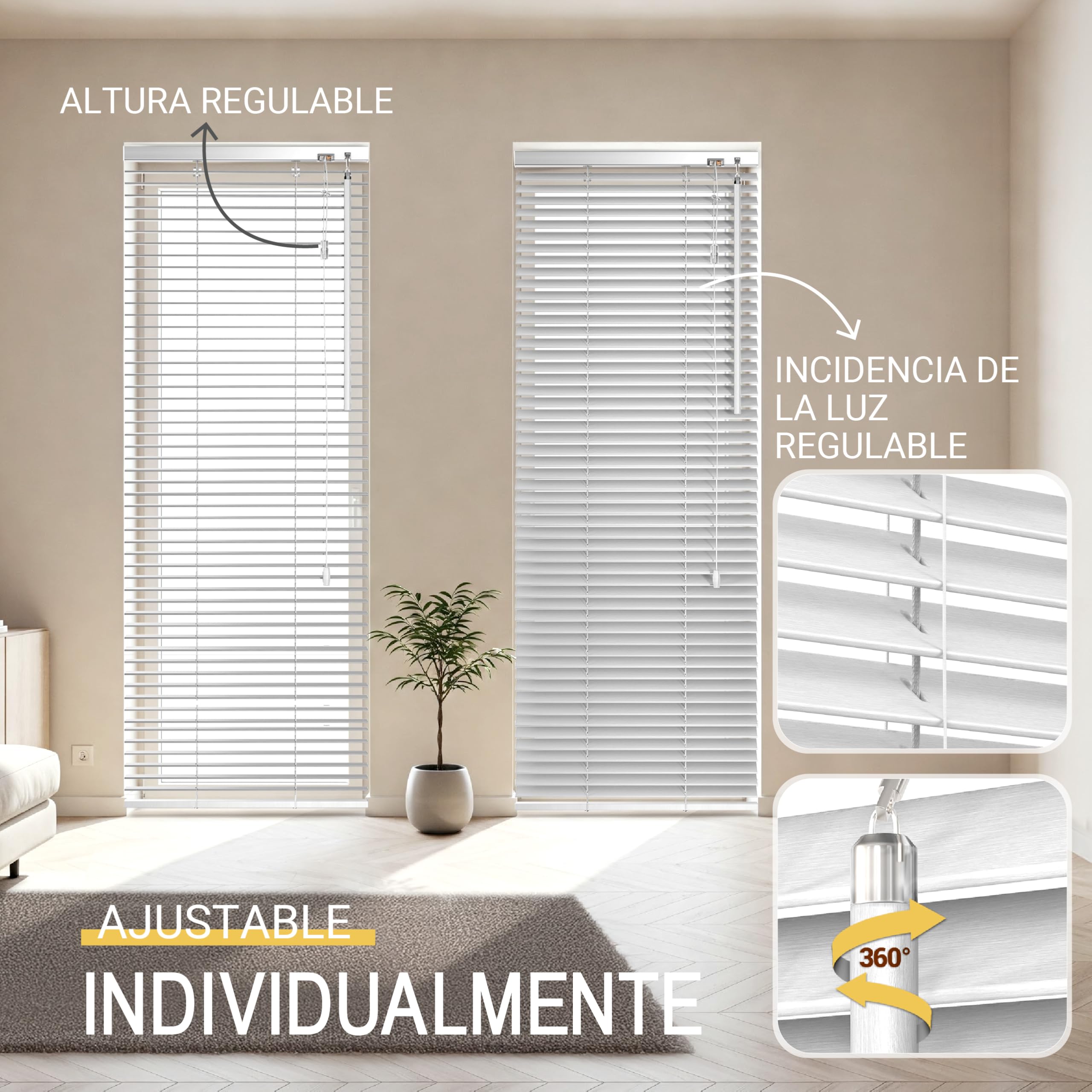 Sol Royal Persiana Veneciana de Madera SolDecor JH3 en Blanco - 140x160 cm - persiana de Madera sostenible