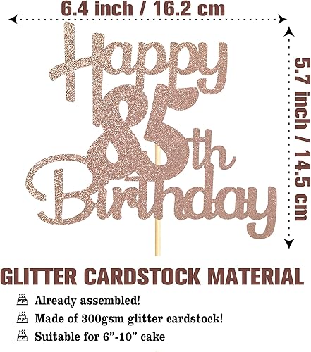 Miniatura 2 de Sotpot Decoración para tarta de 85 cumpleaños con purpurina de oro rosa para pastel de 85 años, decoraciones para tartas de cumpleaños 85, saludos a
