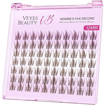 VEYESBEAUTY Manga Brown Lash Clusters Individual Eyelash Extensions 12mm | Thin & Invisible Band DIY False Eyelashes Newbies Five-Second Series Wispy Lashes Tray for Self-application